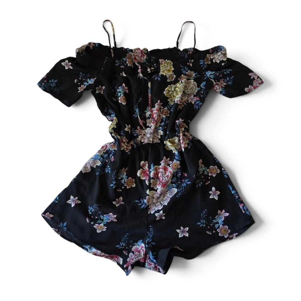 IRIS Black Floral Off Shoulder Romper Size Large Boho Floral Playsuit